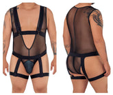 CandyMan 99529X Mesh-Bodysuit mit Strumpfband, Farbe Schwarz